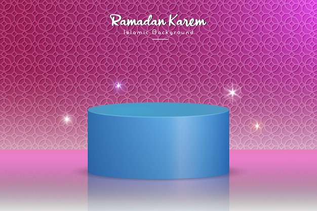 Célébration Spéciale Du Ramadan Beau Podium Bleu 3d Et Motif Bg De Couleur Rouge