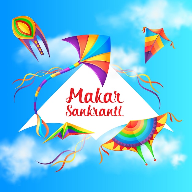 Vecteur célébration de vacances de makar sankranti avec cerfs-volants