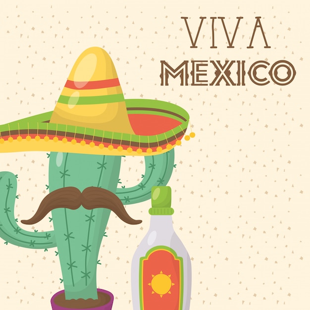 célébration viva mexico avec cactus et chapeau