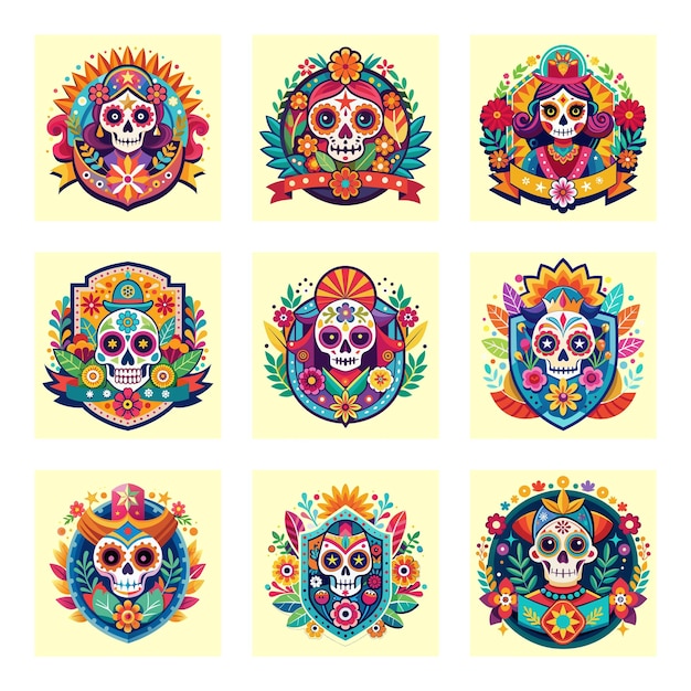 Vecteur célébrez l'esprit vibrant du dia de los muertos concevez un insigne coloré qui rend hommage