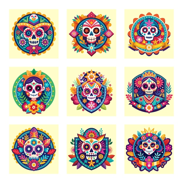 Vecteur célébrez l'esprit vibrant du dia de los muertos concevez un insigne coloré qui rend hommage