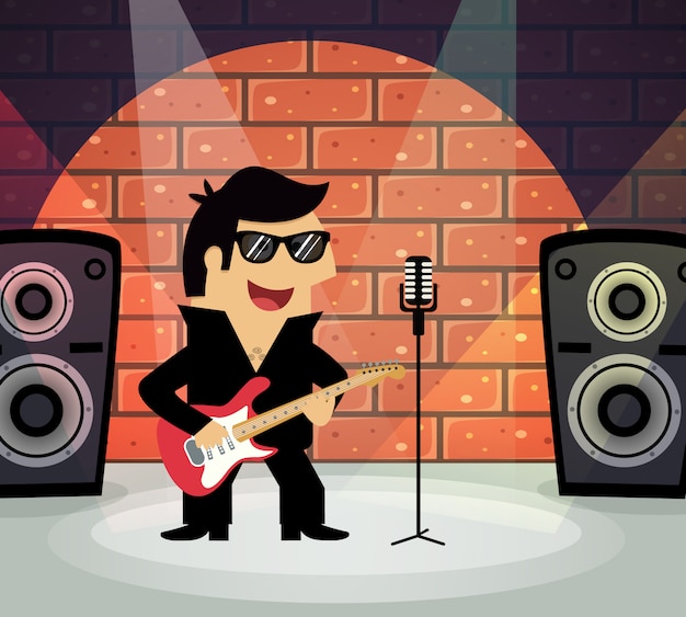 Célébrité rock star sur scène avec guitare et micro