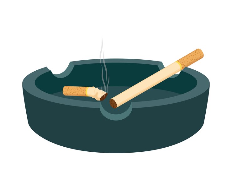 Cendrier avec des cigarettes, bout fumé, stub