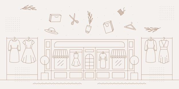 Vecteur centre commercial boutique minimaliste dessin au trait vector illustration design mode boutique boutique vecteur