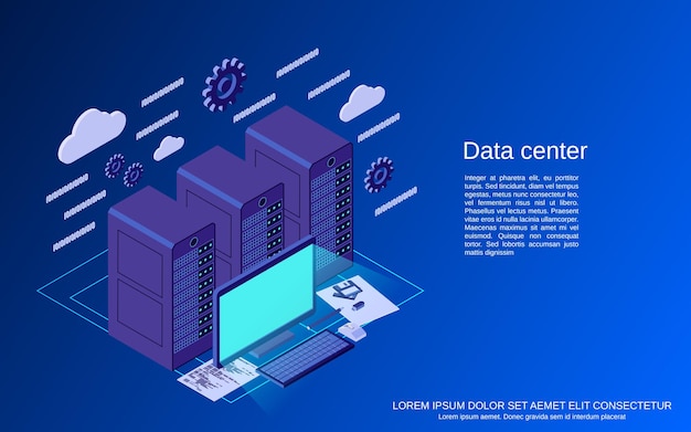 Centre De Données, Illustration De Concept Isométrique Plat De Stockage