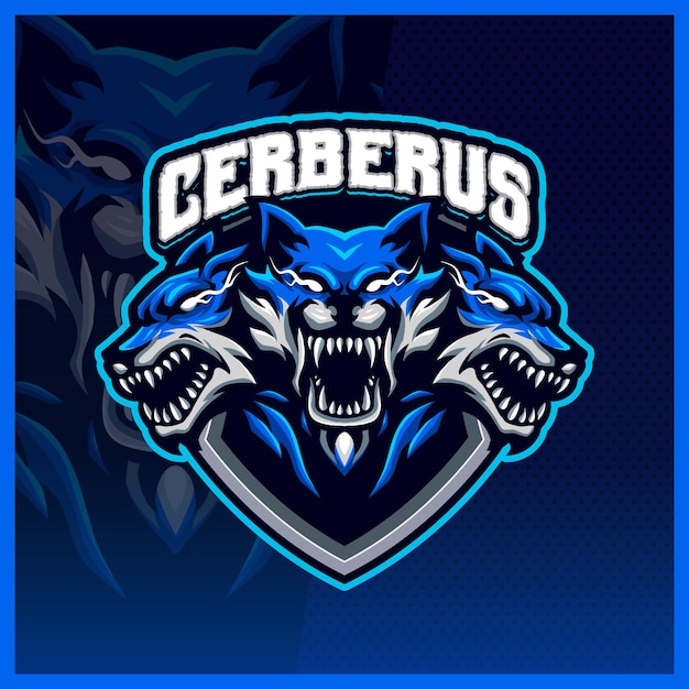 Vecteur cerberus hellhound mascotte esport illustrations de conception de logo, logo de loup pour streamer