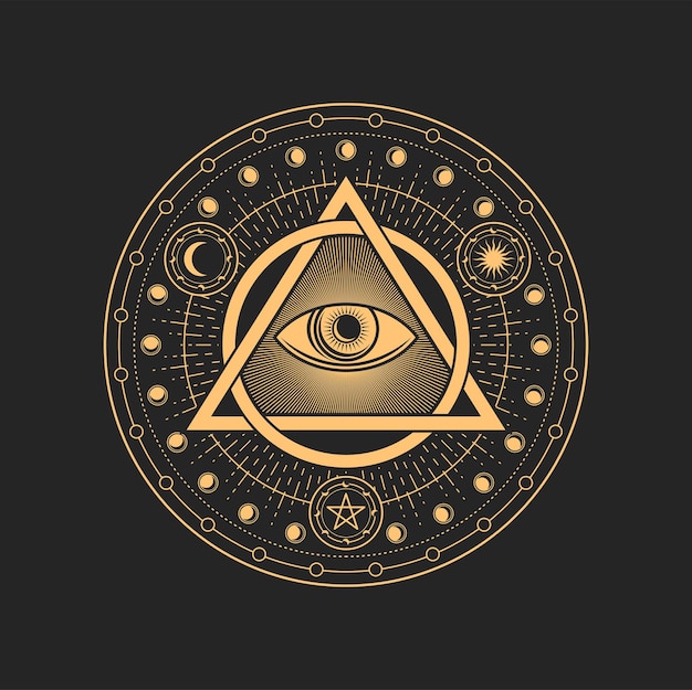 Cercle d'alchimie runique avec œil de sorcellerie qui voit tout