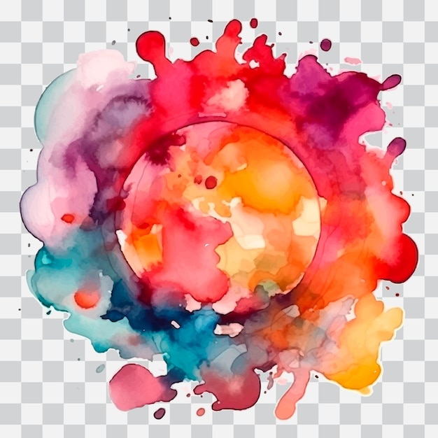 Un cercle aquarelle coloré sur un fond quadrillé.