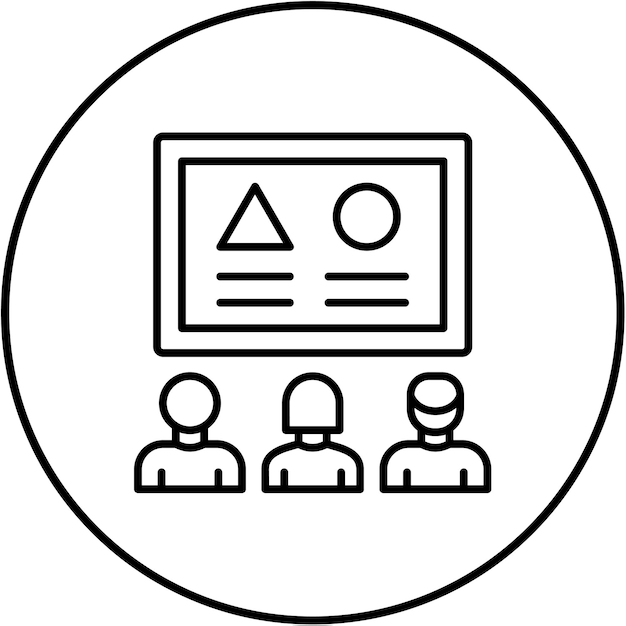 un cercle blanc avec un graphique de personnes et un écran d'ordinateur