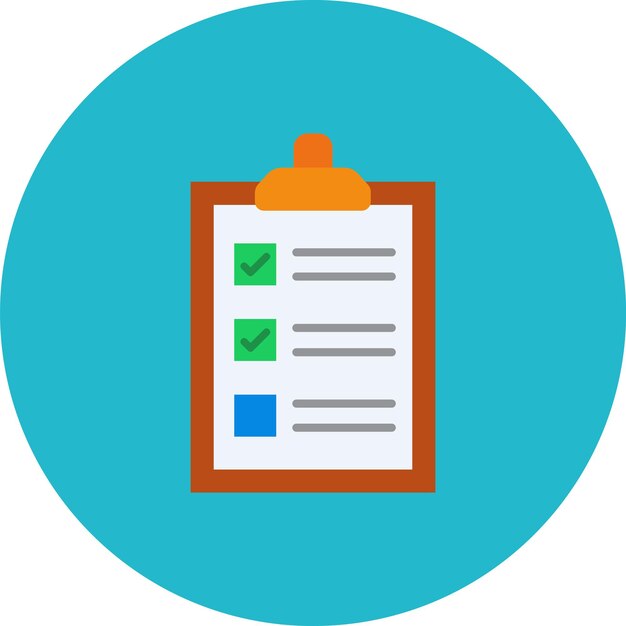 un cercle bleu avec un bloc-notes et un bloc-notices avec un clipboard dessus