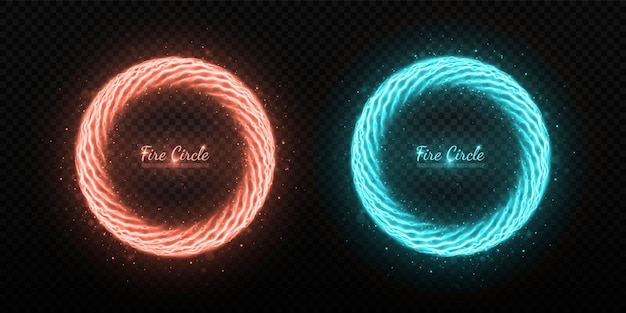 Cercle bleu fin rouge avec effets de feu.