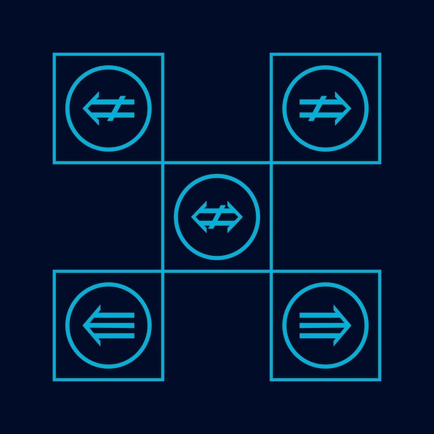 Un cercle bleu avec des flèches et des flèches pointant vers la droite