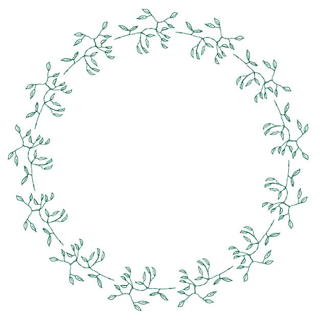 Le cercle de brindilles vertes florales dessine une illustration vectorielle du cadre de feuilles de couronne dessinées à la main
