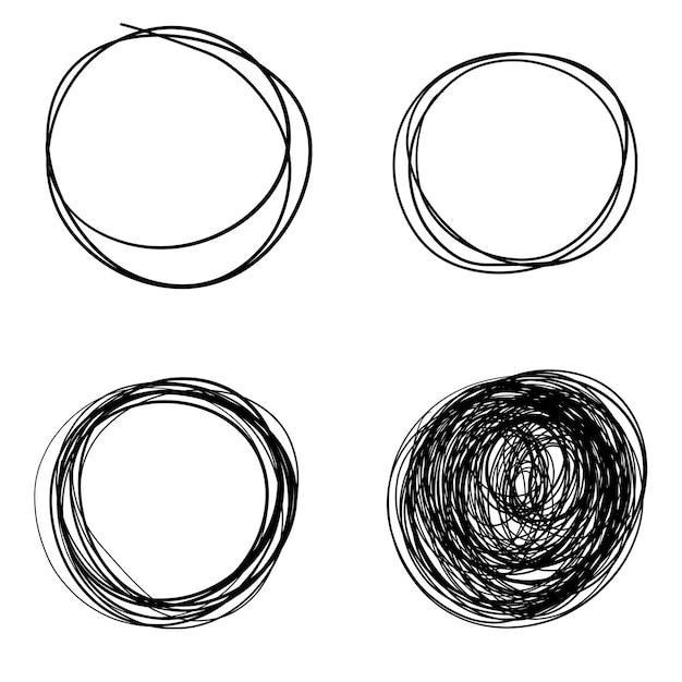 Cercle dessiné à la main gribouillis circulaire doodle cercles ronds mettre en évidence les cercles définir l'art de la ligne