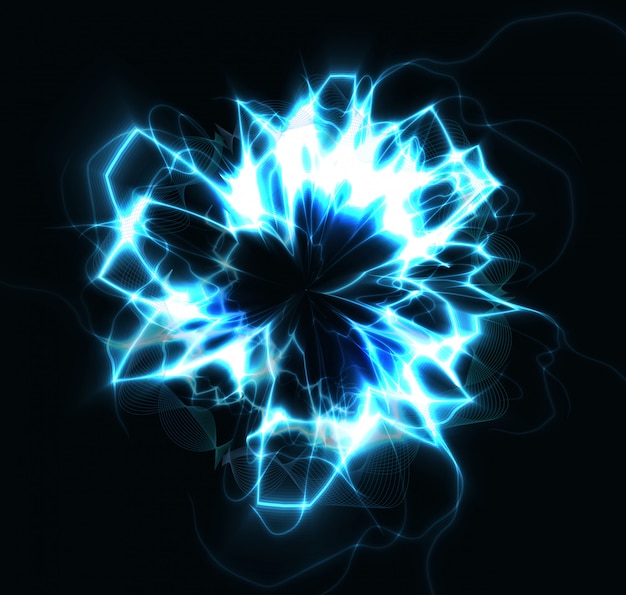 Cercle électrique bleu rond explosion d'énergie de foudre, boule de feu flash boule magique illustration