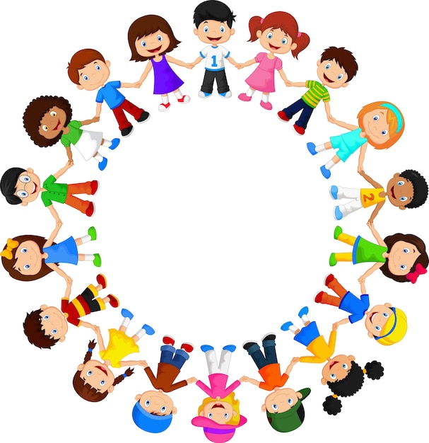 Vecteur cercle d'enfants heureux différentes races