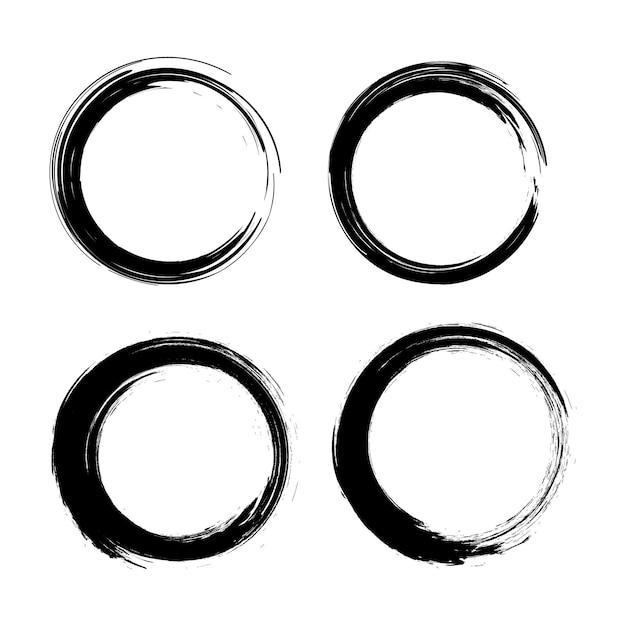 Vecteur cercle de grunge abstrait noir texture de timbre cercle de pinceau dessiné à la main d'encre