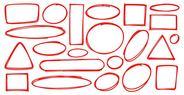 Cercle grunge dessiné à la main et points forts carrés Stylo à charbon ovales ronds Marqueur à gratter gribouillis inrounder Cadres ronds à gribouiller Illustration vectorielle