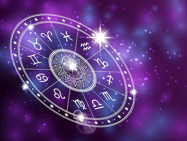 Cercle de l&#39;horoscope sur backgroung brillant - cercle de l&#39;astrologie