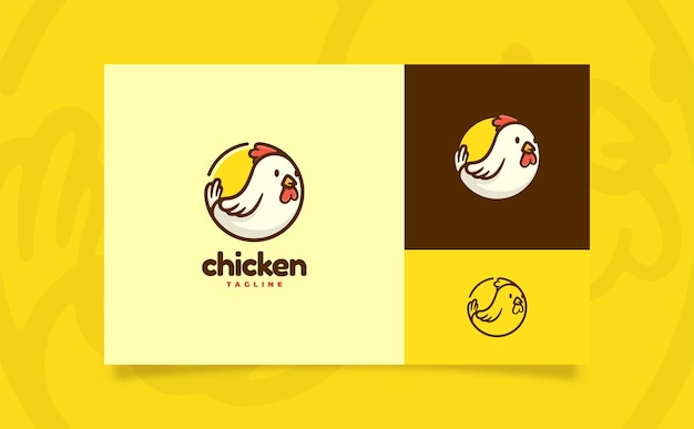 Cercle D'illustration De Logo De Dessin Animé Mignon Poulet