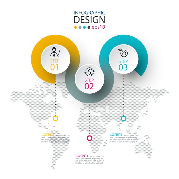 Cercle Infographie étiquette Avec étape Par étape.