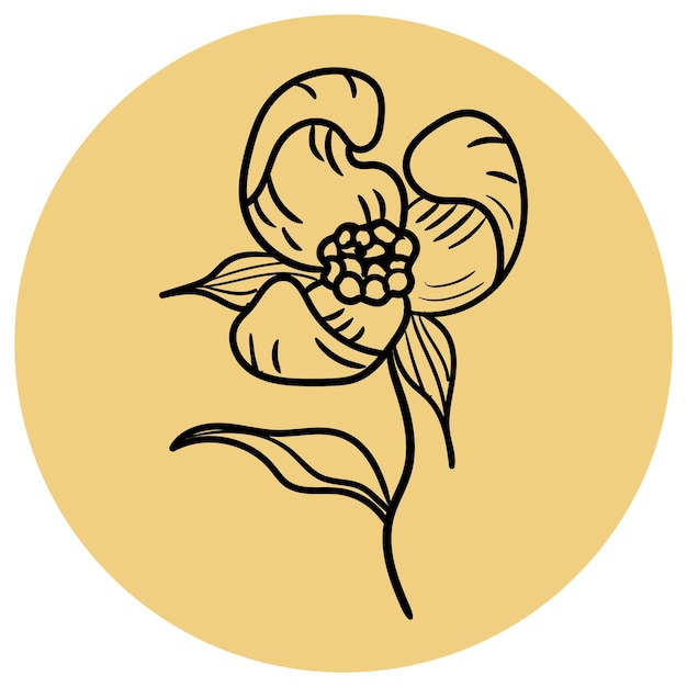 Vecteur un cercle jaune avec une fleur dessinée en noir dessus