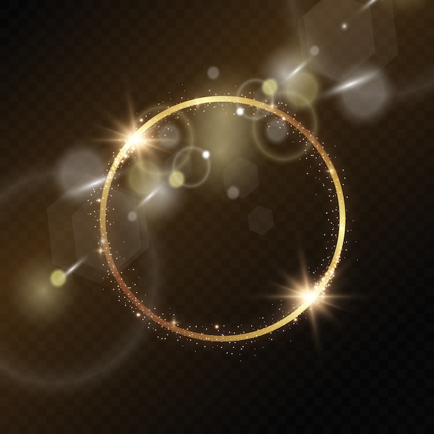 Vecteur cercle magique fond précieux. cadre rond doré brillant avec éclats légers. fond de cadre brillant rond.
