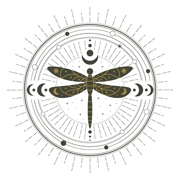 Cercle Magique De Sortilège Mystique D'insecte De Libellule De Sorcellerie Magique. Cercle De Sortilège Magique De Sorcellerie, Illustration De Vecteur De Symbole De Libellule Mystique. Cercle De Sorcellerie Abstraite