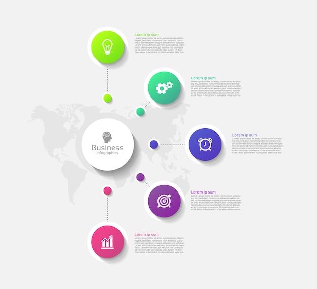 Cercle De Modèle Abstrait Affaires Infographie Coloré Avec Cinq étapes