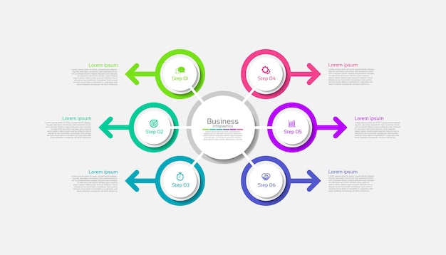 Cercle De Modèle Abstrait Affaires Infographie Coloré Avec Six étapes