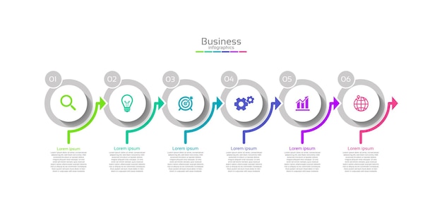 Cercle de modèle de fond plat abstrait affaires infographie coloré avec six étapes
