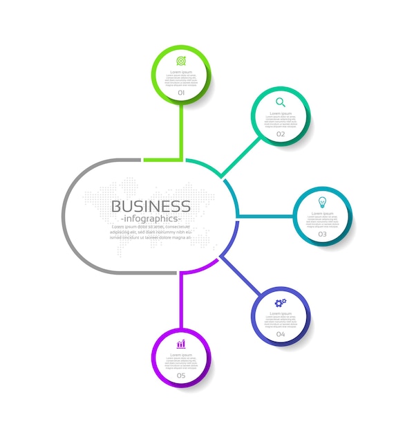 Cercle De Modèle D'infographie D'affaires Coloré Avec Cinq étapes