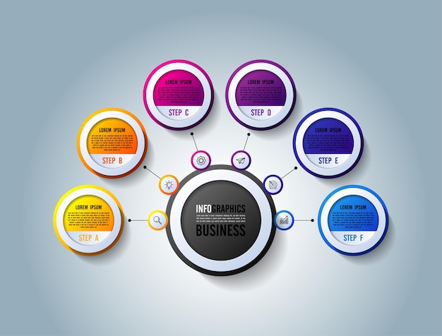 Cercle De Modèle D'infographie D'entreprise De Présentation Coloré Avec Six étapes