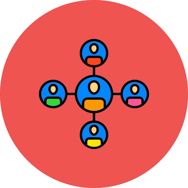 Vecteur un cercle rouge avec des cercles bleus et jaunes