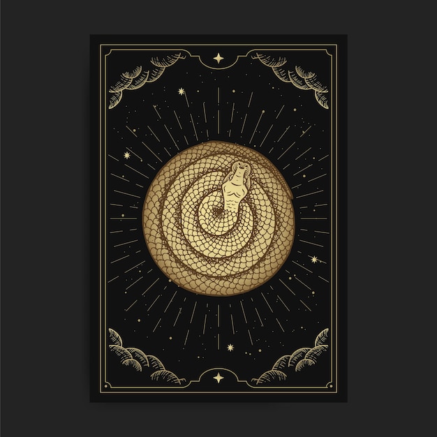 Cercle De Serpent En Carte De Tarot Avec Gravure
