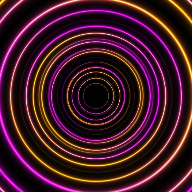 Des cercles au néon orange et violet sur un fond futuriste abstrait