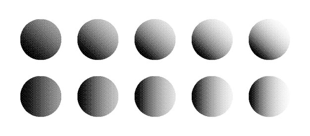 Des cercles avec une densité différente de gradient de variation de carte de bits isolés sur le dos blanc