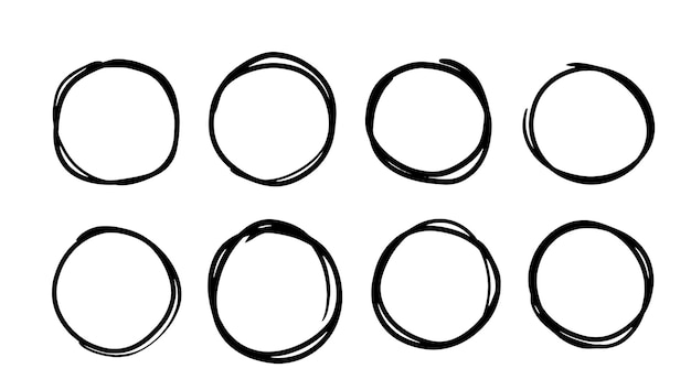 Cercles Dessinés à La Main. Ensemble De Cercles Vectoriels Dessinés. Stock Illustration De Cadres De Contour De Griffonnages Ronds.