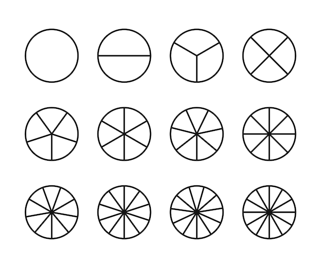 Des cercles divisés en segments de 1 à 12 ou des icônes de tranches de segments et une section de 12 rondes vectorielles