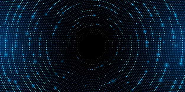 Cercles numériques futuristes de particules incandescentes Onde sonore circulaire abstraite Visualisation de données volumineuses dans le cyberespace Motif de points Illustration vectorielle