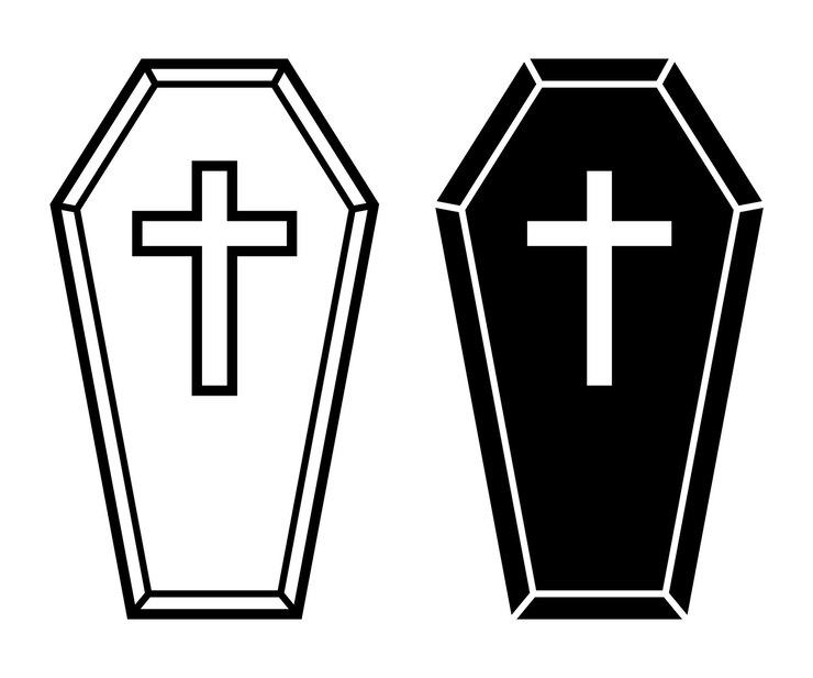 Vecteur cercueil vectoriel avec croix sur fond blanc