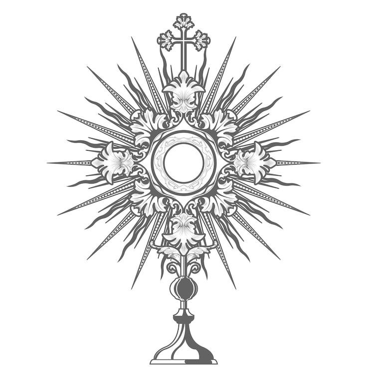Vecteur cérémonie de l'église catholique ostensoir adoration ostensorielle au vecteur de l'eucharistie du saint sacrement
