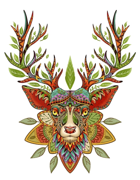 Cerf coloré dans un style ethnique zentangle