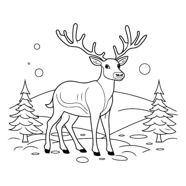 Vecteur cerf avec des cornes et des pins pour le livre de coloriage