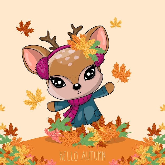 Cerf Dessiné à La Main Avec L'automne