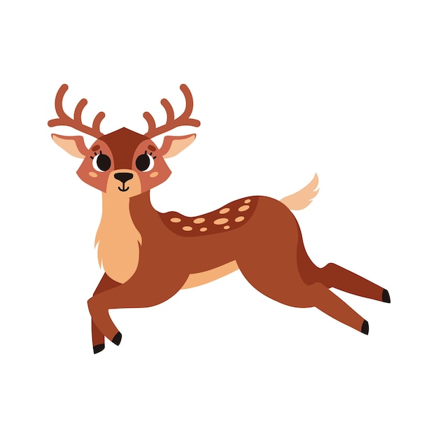 Cerf Est En Cours D'exécution Cerf Tacheté Brun Mignon Avec Des Cornes Animal Sauvage De La Forêt Illustration De Dessin Animé Vectoriel