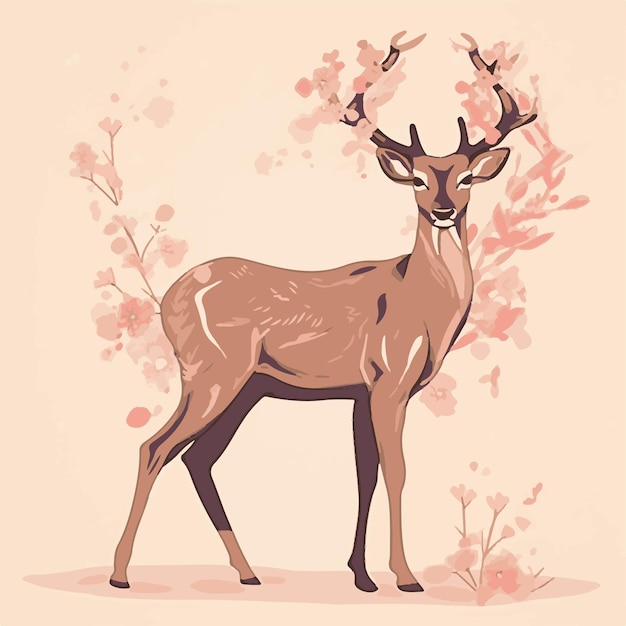 Un cerf avec un fond rose et une fleur rose.