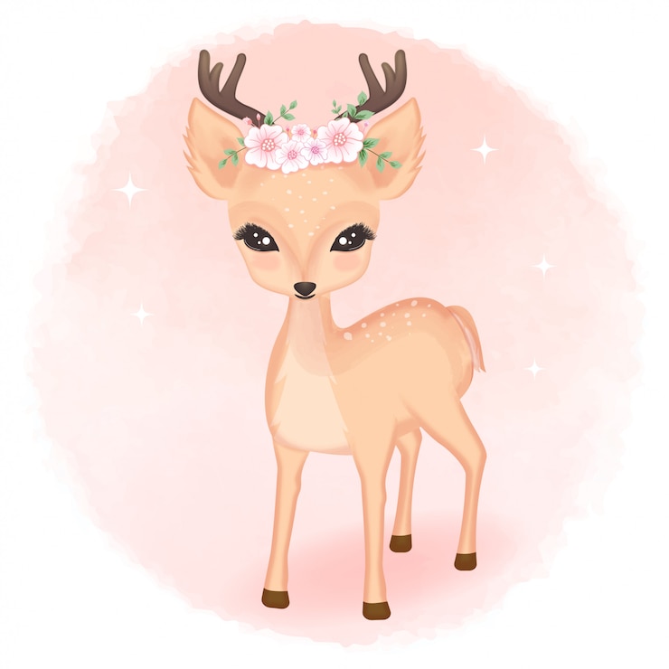 Vecteur cerf mignon avec bouquet sur l'illustration de la tête