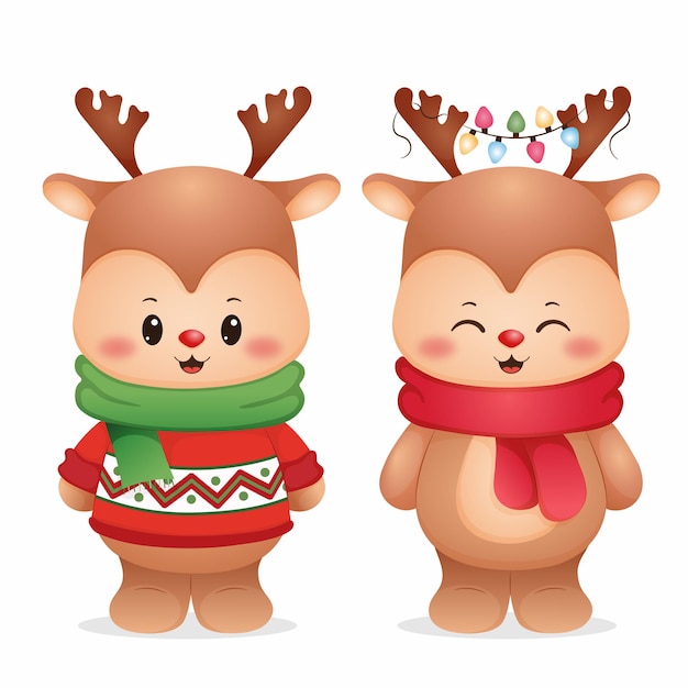 Cerf mignon en vêtements d'hiver