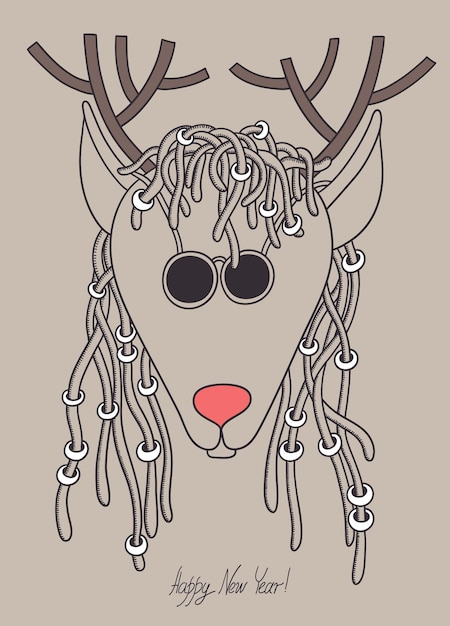 Cerf De Noël Hipster Original Avec Des Lunettes De Soleil Et Des Cheveux Redoutés